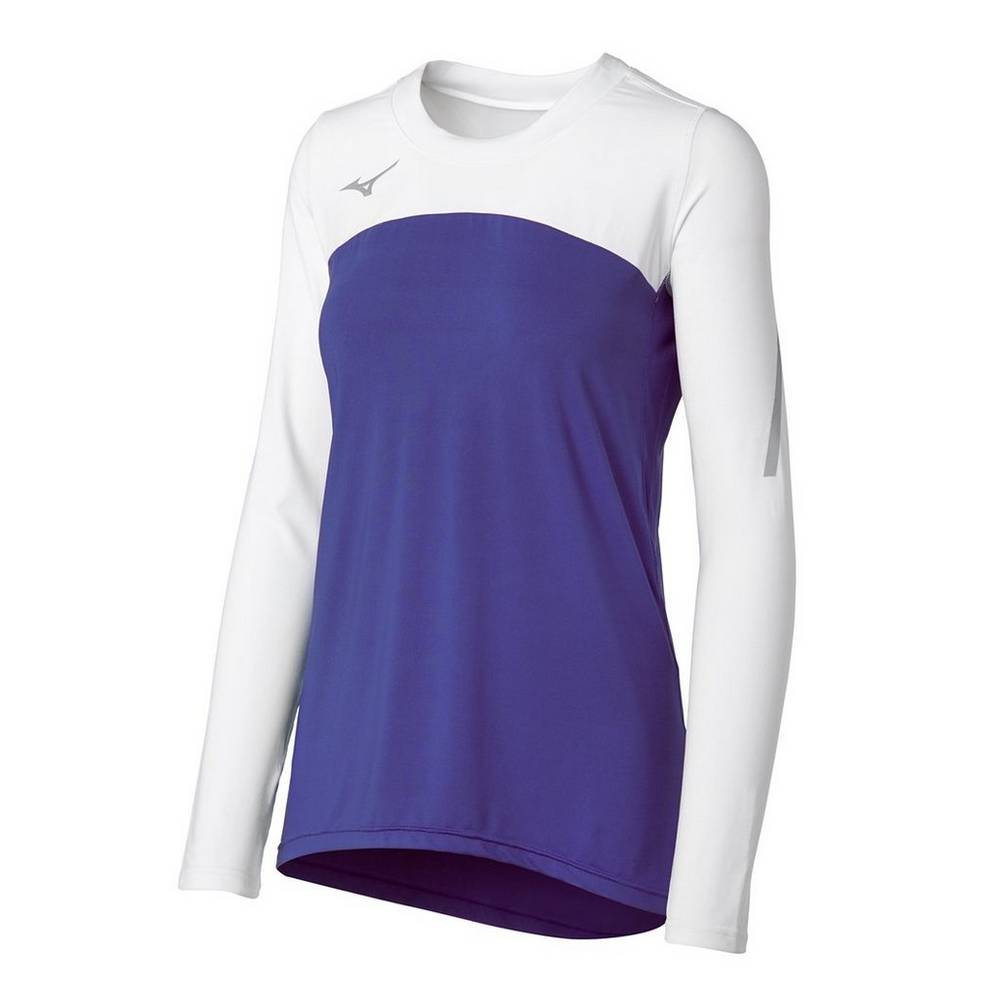 Camisas Mizuno Voleibol Techno VII Long Sleeve - Mulher - Roxo/Branco - LWKNZ7638